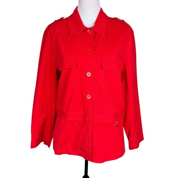 Josephine Chaus Cherry Red 100% Cotton Sport Long Sleeve Casual Utility Jacket - Picture 1 of 13
